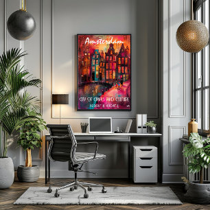 Colorful Art of Amsterdam in Contemporary Style Poster