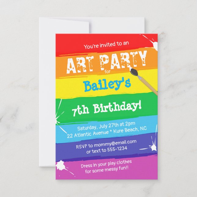 Colorful Art Paint Party Birthday Party Invitation (Front)