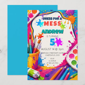 Colorful Art Paint Splatter Kids Birthday Invitation