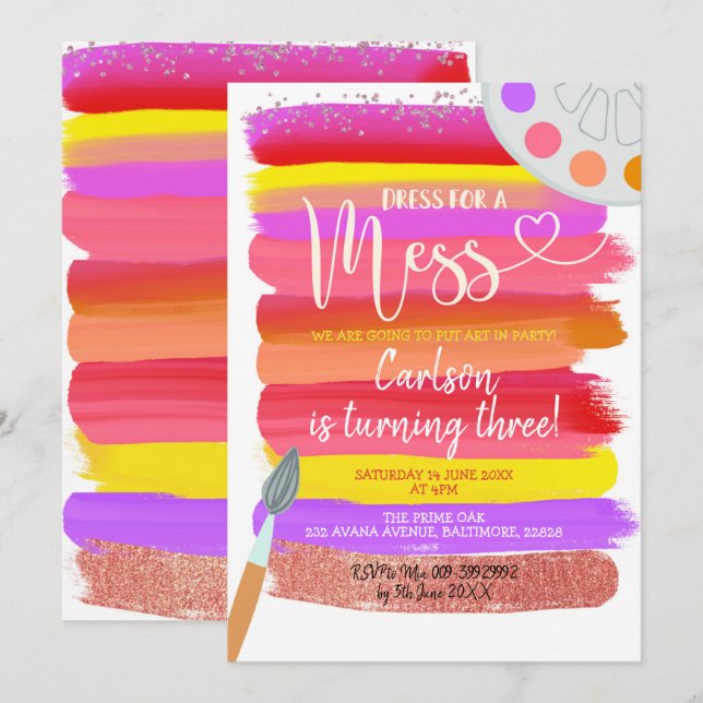 Colorful Art Party Birthday Invitation (Front/Back)