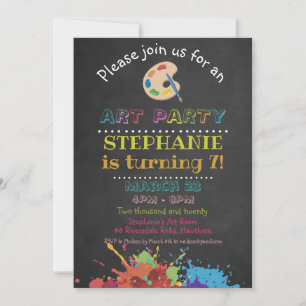 Colorful Art Party Ink Splash Chalkboard Birthday Invitation