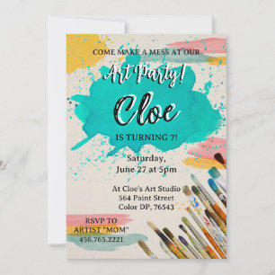 Colorful Art Party Invitation with Paint Stains