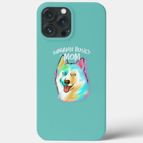 Colorful Art Portrait Siberian Husky Dog Mom iPhone 13 Pro Max Case