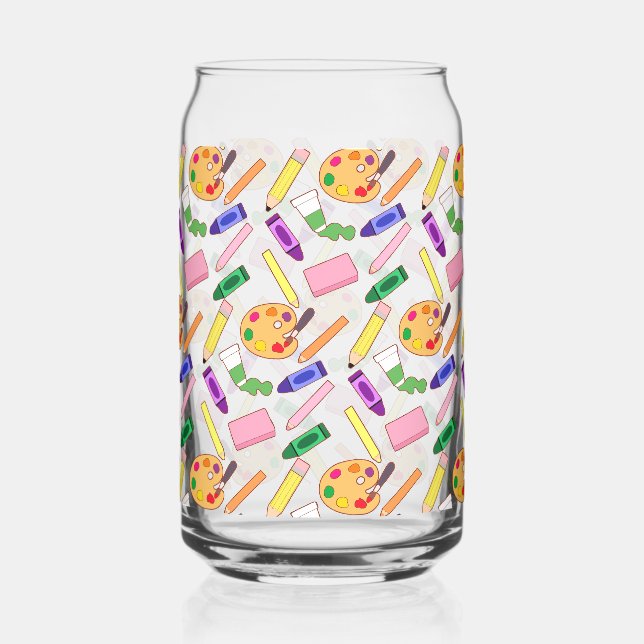Colorful Art Supplies Can Glass (Front)