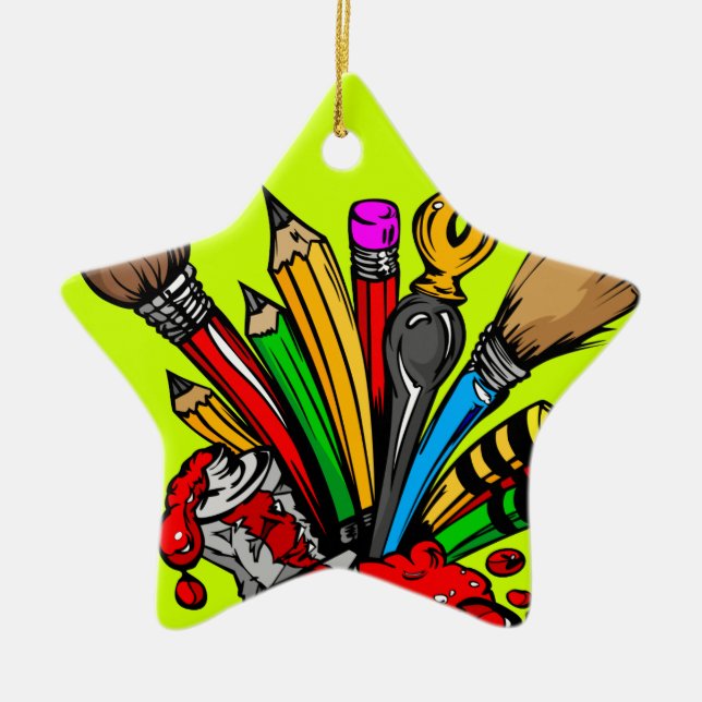 Colorful Art Supplies Ceramic Ornament (Front)