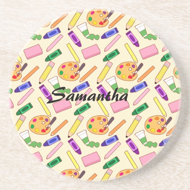 Colorful Art Supplies Coaster (Front)