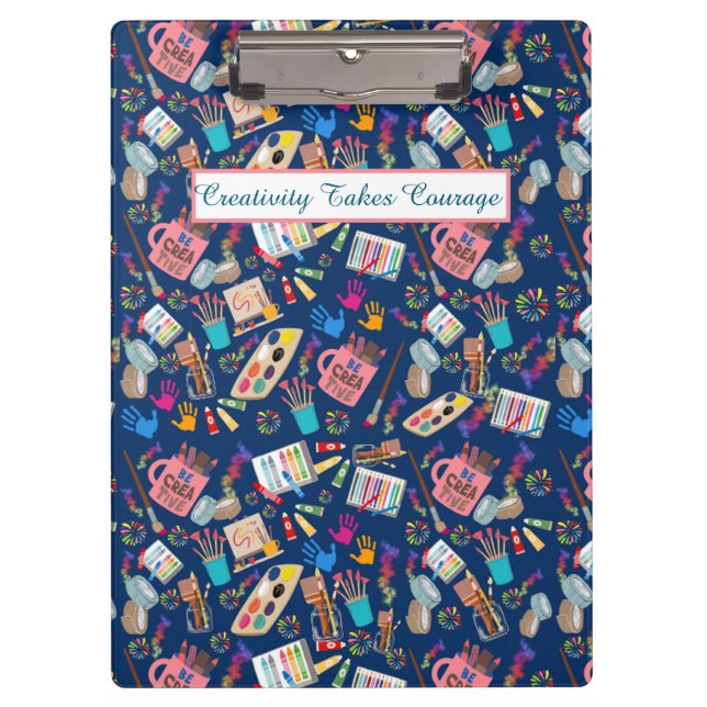 Colorful Art Supplies Creative pattern for Artists Clipboard (Front)
