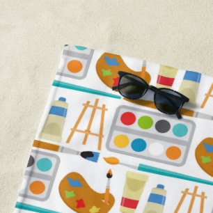 Colorful Art Supplies - Fun Painting Pattern Beach Towel