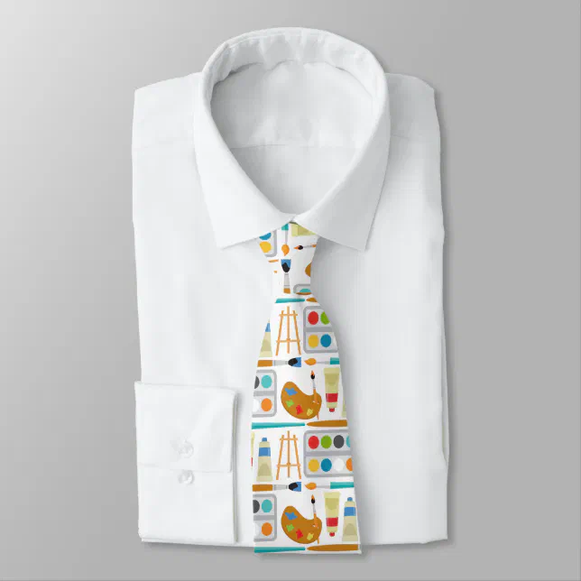 Colorful Art Supplies - Fun Painting Pattern Neck Tie (Tied)