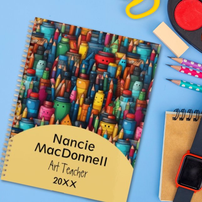 Colorful Art Teacher Cartoon Crayon Pen Pattern Planner (Creator Uploaded)