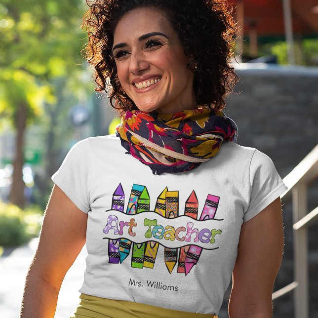 Colorful Art Teacher Text with Crayons T-Shirt (Creator Uploaded)