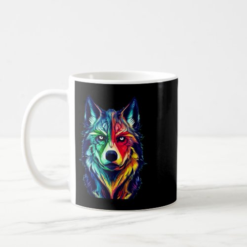 Colorful art Wolf head design predator face colore Coffee Mug
