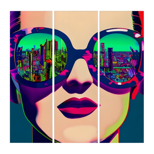 Colorful Art Woman in Sunglasses City Reflection 