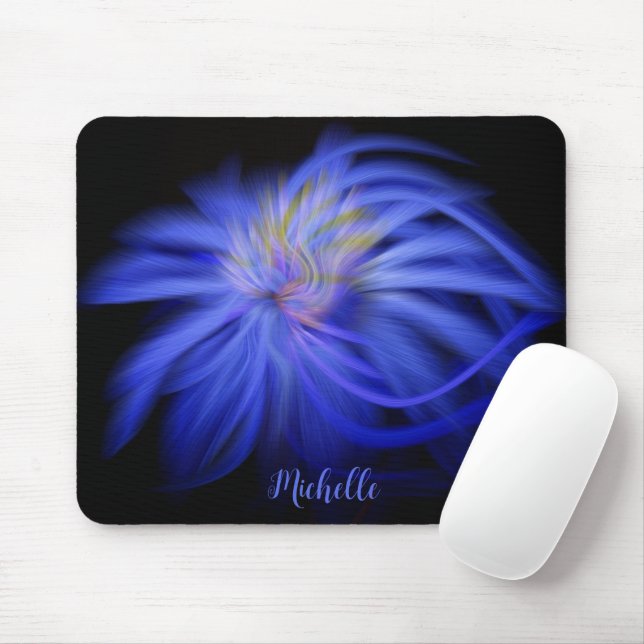 Colorful Artisan Blue Black Abstract Fractal Art Mouse Pad (With Mouse)