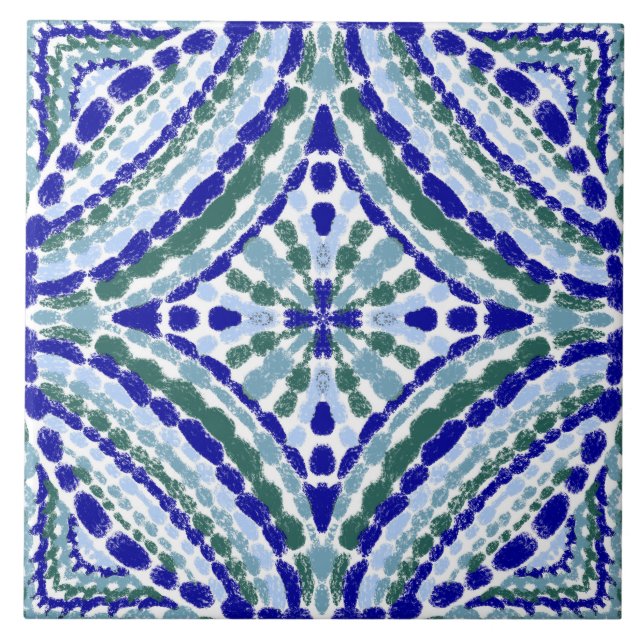 Colorful Artisan Blue Green Mosaic-Hand-Painted Ceramic Tile (Front)