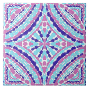 Colorful Artisan Blue Pink Mosaic-Hand-Painted Ceramic Tile