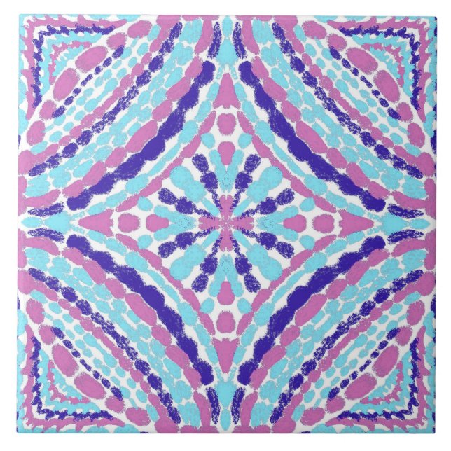 Colorful Artisan Blue Pink Mosaic-Hand-Painted Ceramic Tile (Front)
