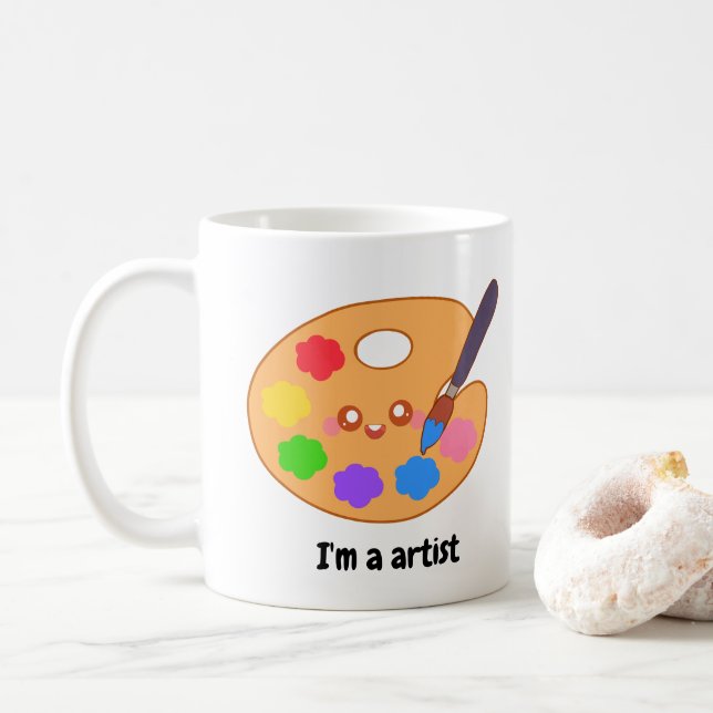 Colorful Artist Paint  Coffee Mug (With Donut)