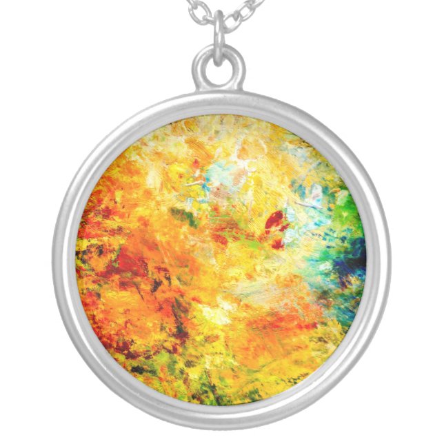 Colorful Artist Palette Silver Plated Necklace (Front)