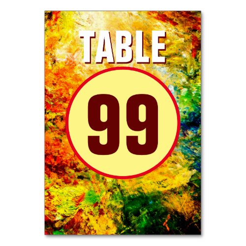 Colorful Artist Palette Table Number
