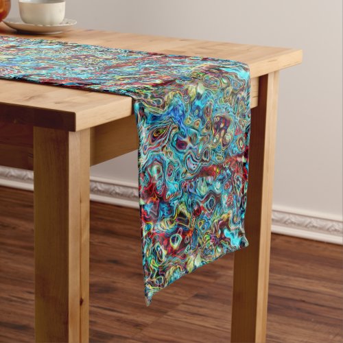 Colorful Artistic Abstract Retro Cool Wave Pattern Medium Table Runner