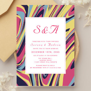 Colorful Artistic Blue Abstract Wedding Invitation