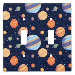 Colorful Artistic Depiction of Planets and Stars Light Switch Cover
