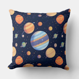 Colorful Artistic Depiction of Planets and Stars Throw Pillow