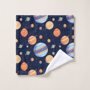 Colorful Artistic Depiction of Planets and Stars Wash Cloth