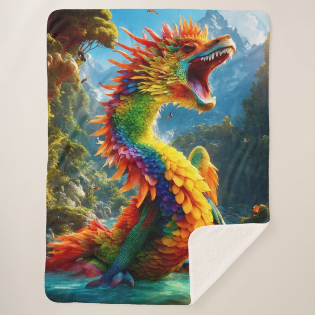 Colorful Artistic Dragon Sherpa Blanket (Front)