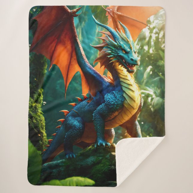 Colorful Artistic Dragon Sherpa Blanket (Front)