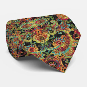 Colorful artistic drawn paisley pattern neck tie