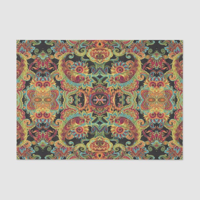 Colorful artistic drawn paisley pattern tissue paper (Front)