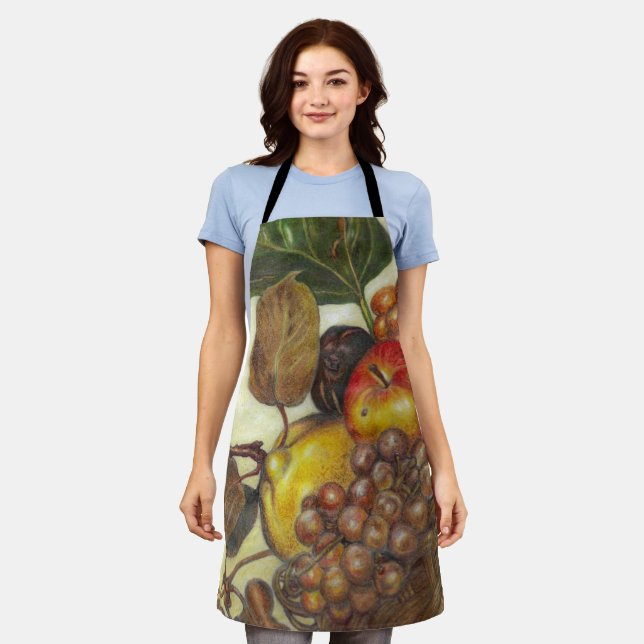 Colorful artistic fruit still life print apron (Worn)