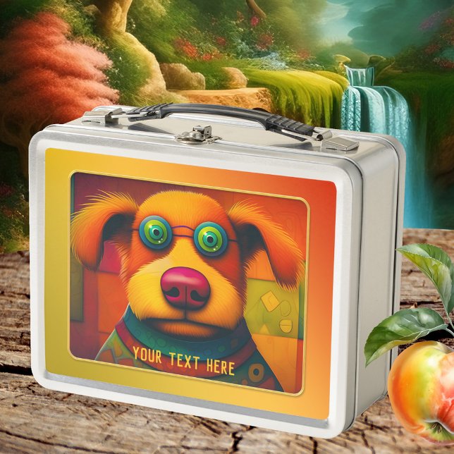 Colorful Artistic Funny Dog  Metal Lunch Box (Lunch Box featuring a colorful funny dog.)