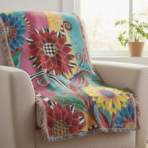 Colorful Artistic Garden Bloom Throw Blanket