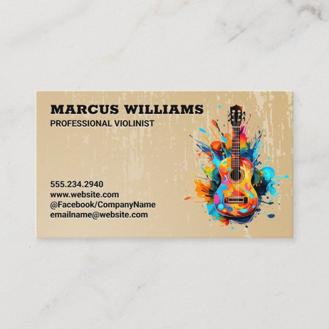 Colorful Artistic Guitar | Music Business Card (Front)