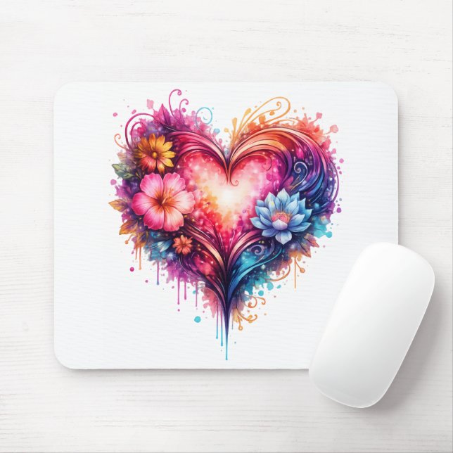 Colorful Artistic Heart Mouse Pad (With Mouse)
