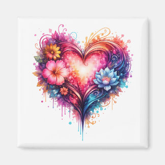 Colorful artistic heart square magnet