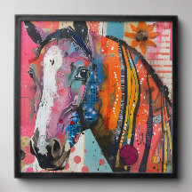 Colorful artistic horse wall portrait.
