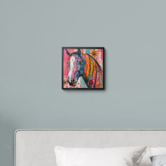 Colorful artistic horse wall portrait. peel and stick photo tile