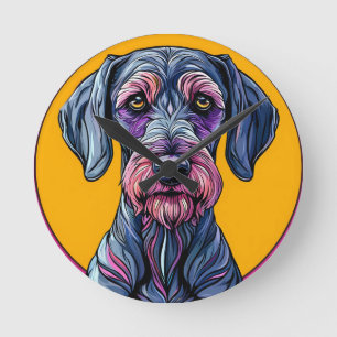 Colorful Artistic Illustration of a Dog Against Vi Round Clock