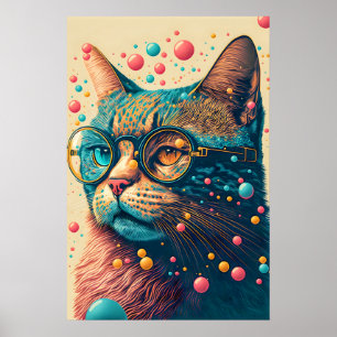 Colorful Artistic Kitty Cat Illustration Poster