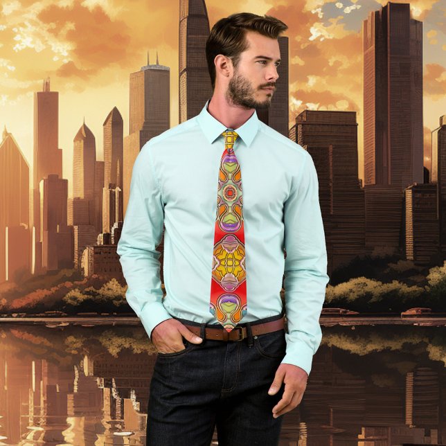 Colorful Artistic Leaded Glass Fantasy Tie (Tie with a colorful artistic design inspired by leaded glass. For Christmas or other occasions)