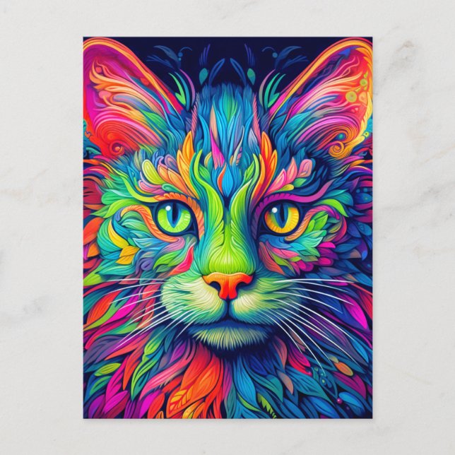 Colorful Artistic Majestic Kitty Cat Postcard (Front)