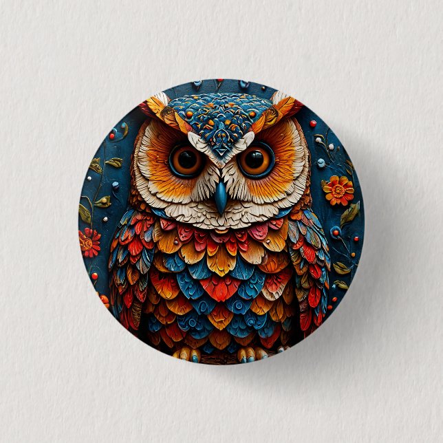 Colorful Artistic Owl Button (Front)