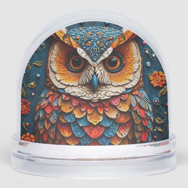 Colorful Artistic Owl Snow Globe (Front)