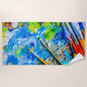 Colorful Artistic Palette And Brushes unique funny Beach Towel