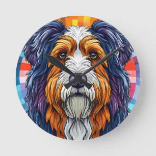 Colorful Artistic Portrait of a Dog Round Clock