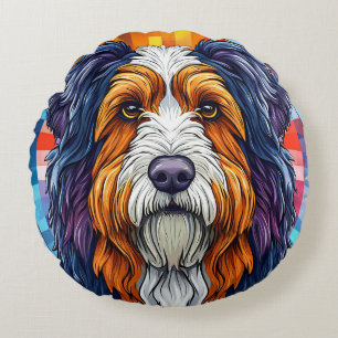 Colorful Artistic Portrait of a Dog Round Pillow